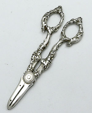 Gorham antique sterling silver grape shears with foxes on the handle
